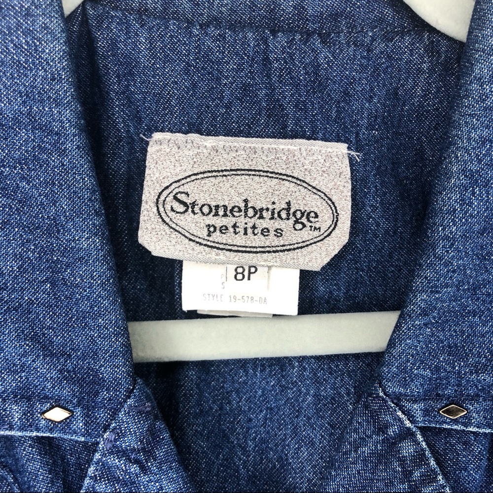 STONEBRIDGE PETITES denim metallic studs top 8P - Picture 11 of 15